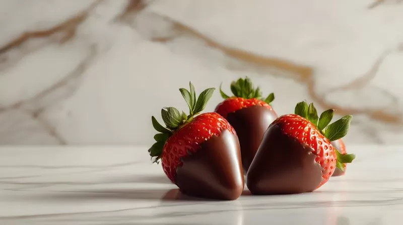 Schokolierte Erdbeeren auf Marmorhintergrund