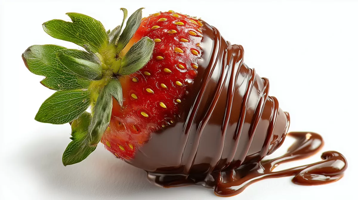 Schokoüberzogene Erdbeere mit Minze