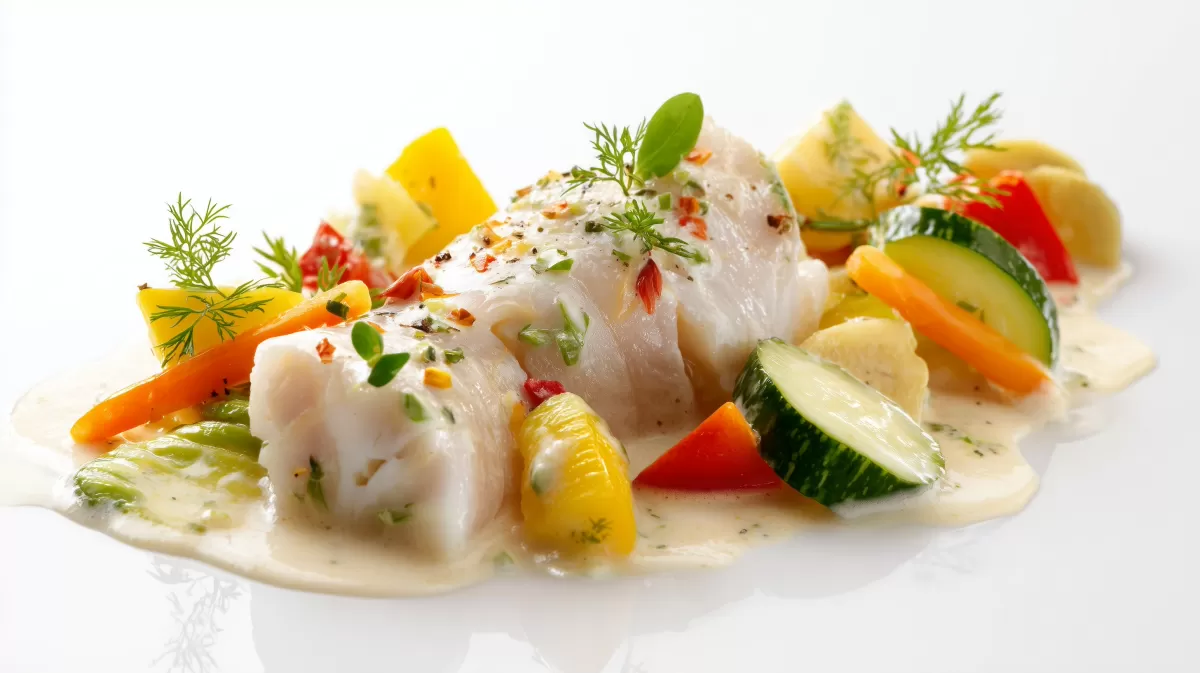 Schollenfilet beschwipst in Sekt Sahne mit Gemüse