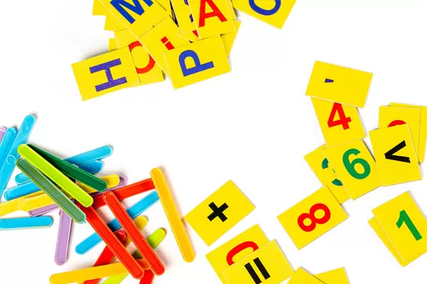 School frame with numbers and letters, top view