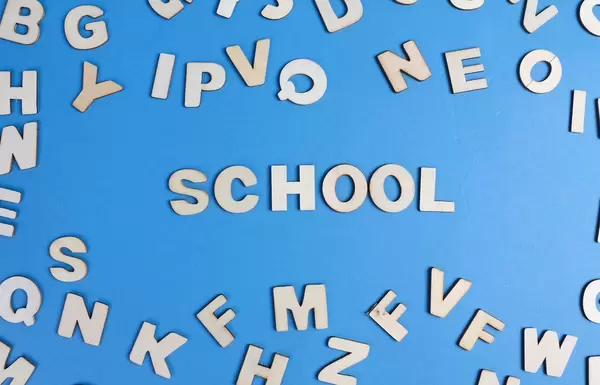 School written with wooden letters