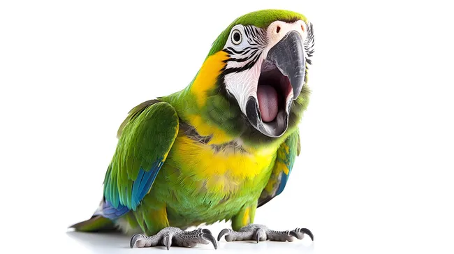 Schreiender grüner Papagei mit gelbem Gefieder