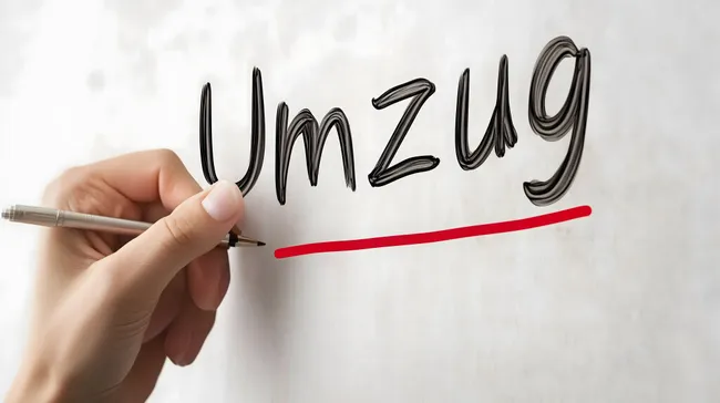 Schriftzug 'Umzug' handschriftlich auf weißer Tafel