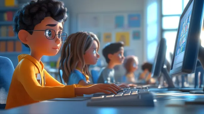 Schüler arbeiten konzentriert an Computern in Klassenraum