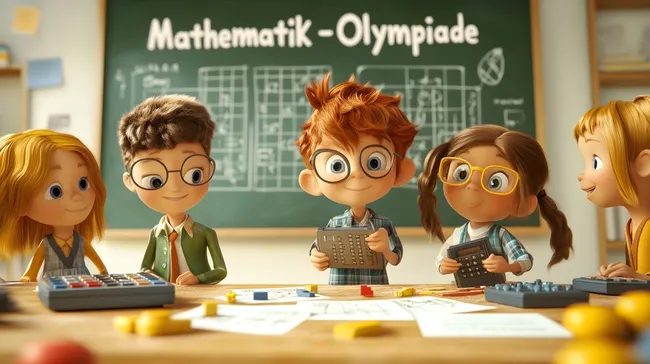 Schüler bei der Mathematik-Olympiade mit Tafel