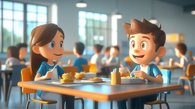 Schüler bei der Mittagspause in der Schulkantine