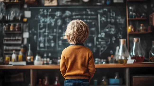 Schüler erkundet Naturwissenschaften in modernem Klassenzimmer