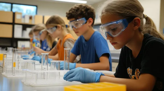 Schüler führen konzentriert Experimente im Klassenzimmer durch