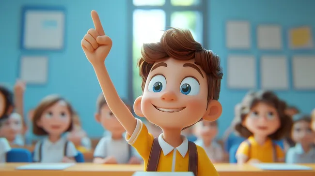 Schüler hebt Hand im Klassenzimmer mit Mitschülern