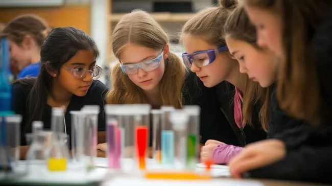 Schüler im Chemie-Club experimentieren mit Labormaterialien