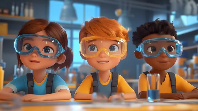 Schüler im chemischen Labor für Bildungsmedien