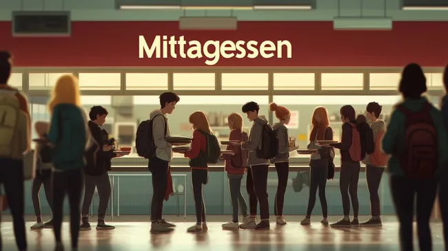 Schüler in Schulcafeteria bei Mittagessen