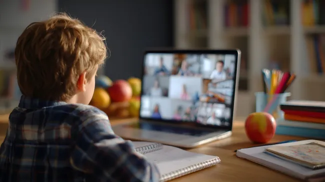 Schüler lernt online aus der Ferne via Laptop-Computer