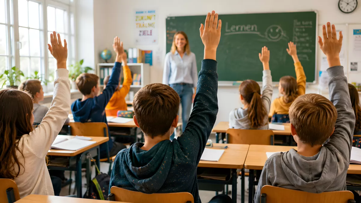 Schüler melden sich im Klassenzimmer beim Unterricht
