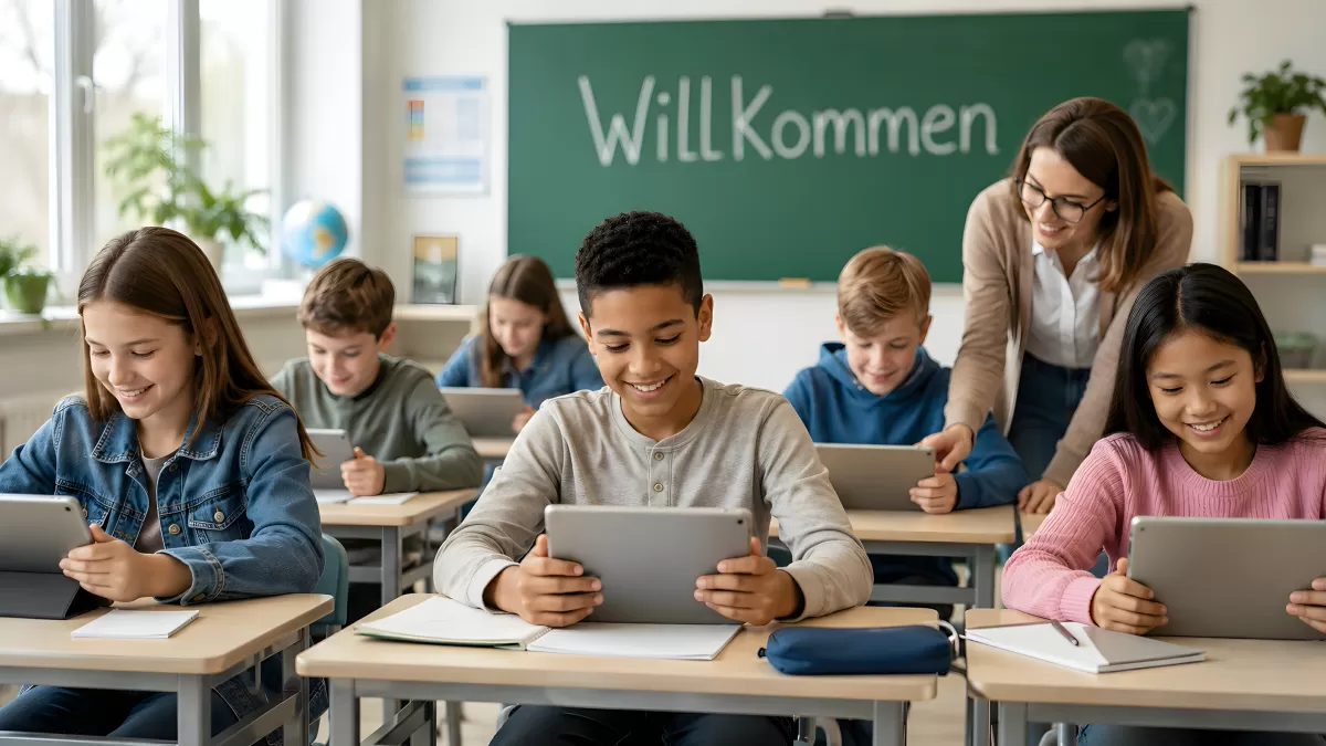 Schüler nutzen Tablets im digitalen Klassenzimmer