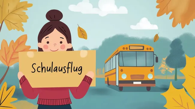 Schülergruppe auf Schulausflug im Herbst