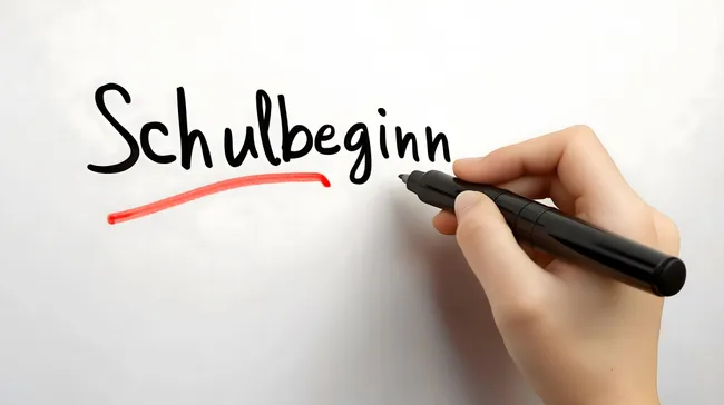 Schulbeginn-Schriftzug auf weißem Hintergrund