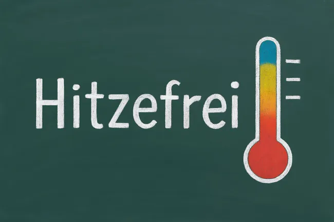 Schulfrei-Tafel mit buntem Thermometer-Symbol