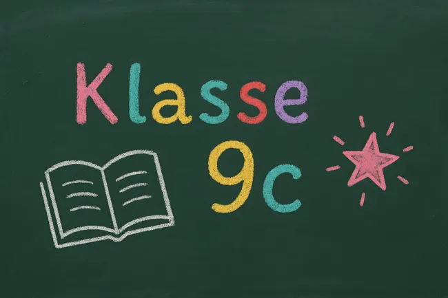 Schultafel mit bunter Beschriftung 'Klasse 9c'