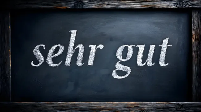 Schultafel mit der Aufschrift 'Sehr gut' in Kreide