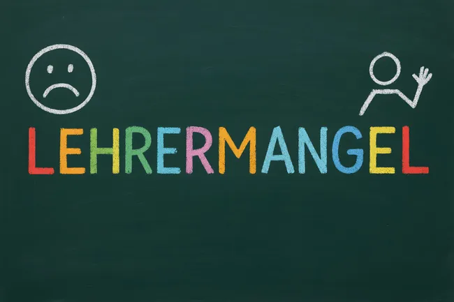 Schultafel mit farbiger Aufschrift 'Lehrermangel'