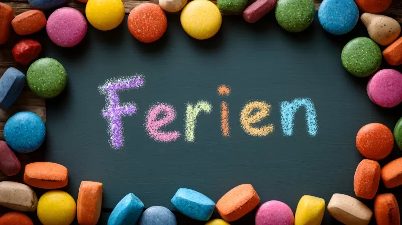 Schultafel mit Ferien Schriftzug