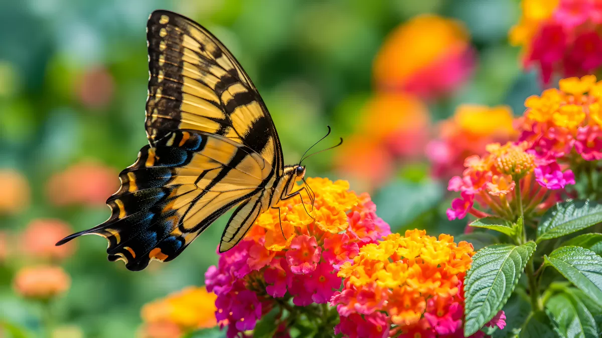 Schwalbenschwanz-Schmetterling auf bunten Lantana-Blüten