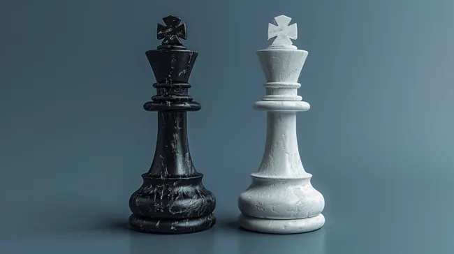 Schwarz-Weiß Schachfiguren in Gegenüberstellung