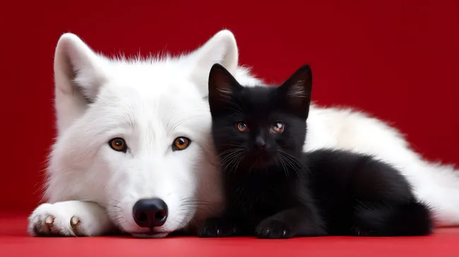 Schwarz-Weiße Haustiere auf Rotem Grund