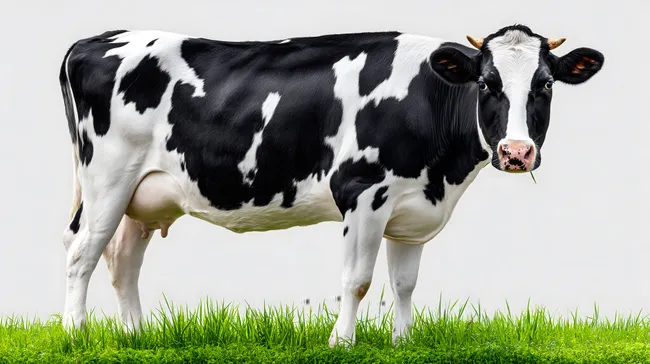 Schwarz-weiße Milchkuh auf grüner Wiese