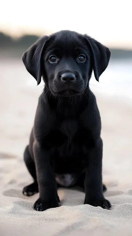 Schwarz-weißer Labrador-Welpe am Strand