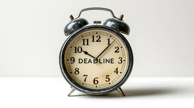 Schwarz-weißer Vintage-Wecker mit Deadline-Aufdruck