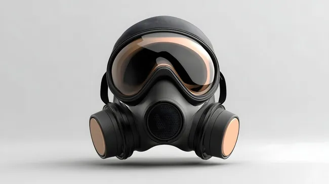 Schwarze Atemschutzmaske mit Details für industrielle Sicherheit