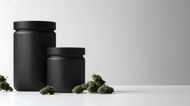 Schwarze Gläser mit frischen Cannabis-Knospen