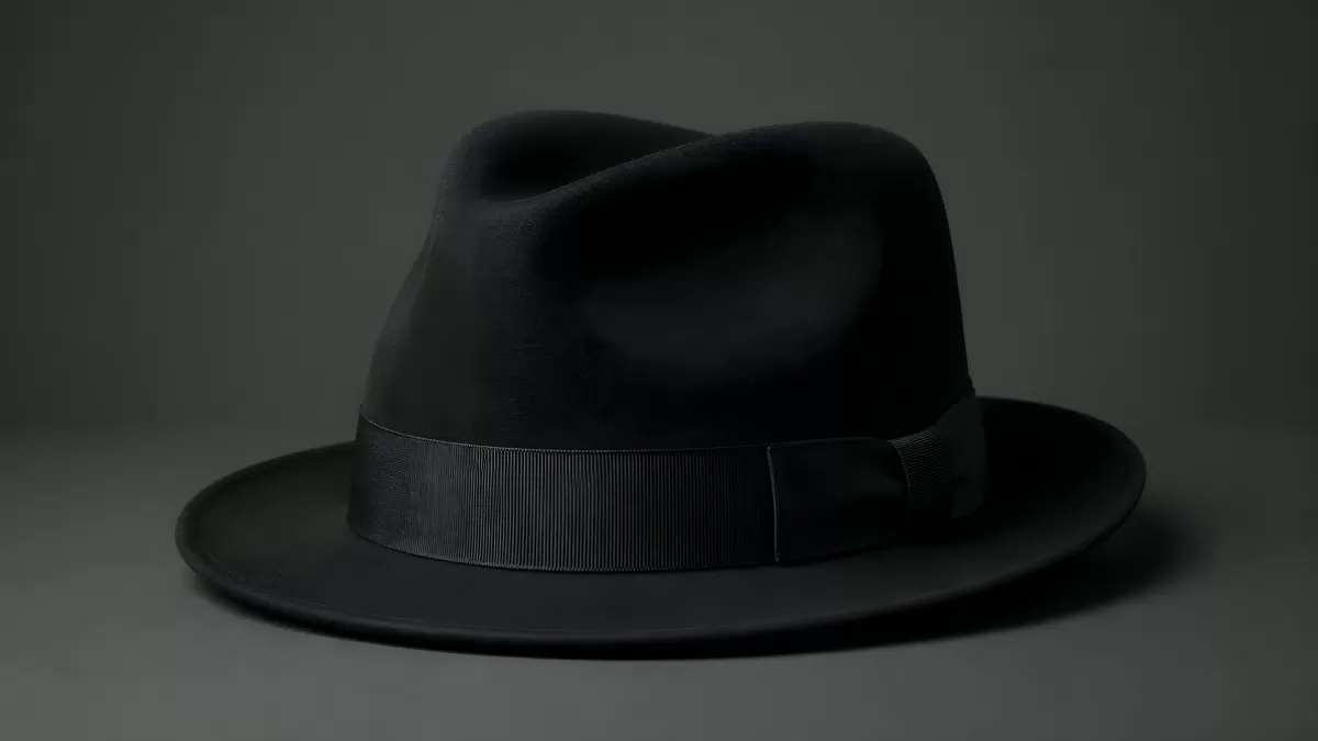 Schwarzer Fedora-Hut auf dunklem Hintergrund