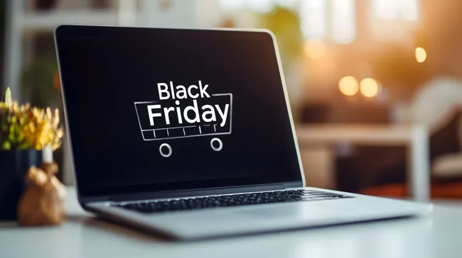 Schwarzer Freitag-Sonderangebote auf Laptop-Bildschirm
