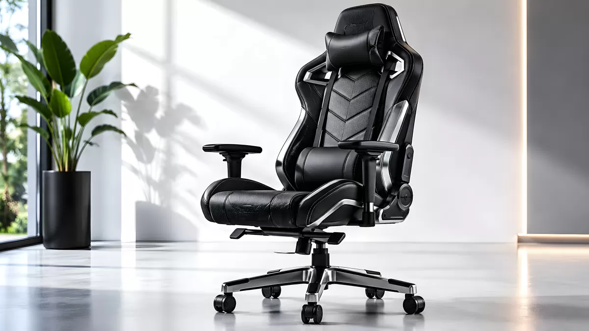 Schwarzer Gaming-Stuhl in modernem Interieur