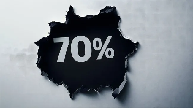 Schwarzer Hintergrund mit 70% Rabattaufkleber