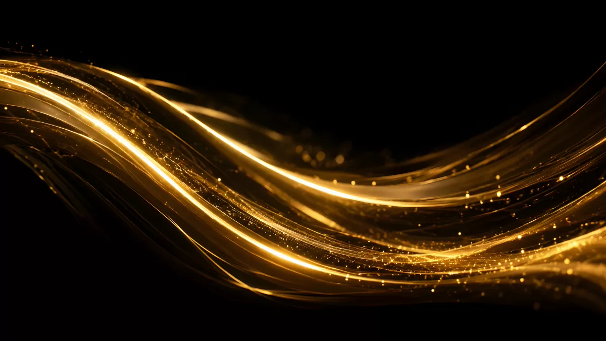 Schwarzer Hintergrund mit goldenen Lichtwellen