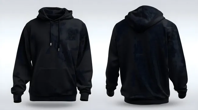 Schwarzer Kapuzenpullover von vorne und hinten