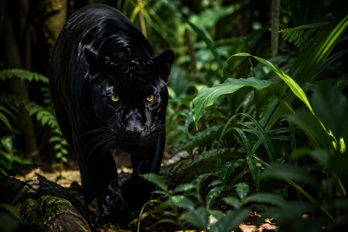 Schwarzer Panther schleicht durch dichten Dschungel