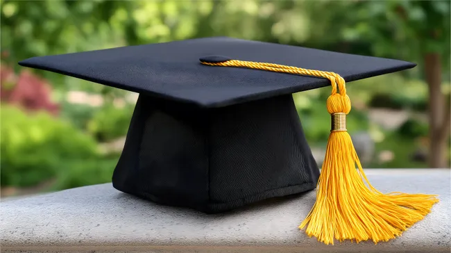 Schwarzer Uni-Absolventenkappe mit goldener Quaste