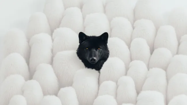 Schwarzer Wolf in Schneelandschaft