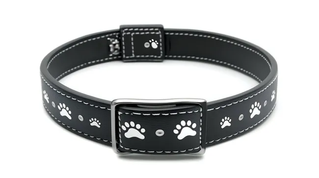 Schwarzes Hundehalsband mit Pfötchenabdrücken