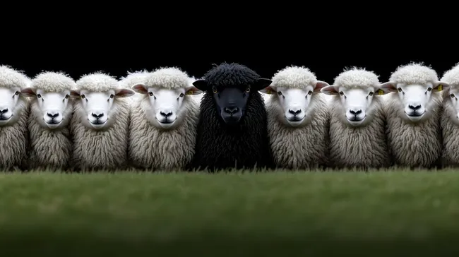 Schwarzes Schaf zwischen weißen Schafen