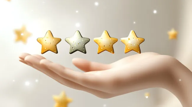 Schwebende Sterne über einer Hand - Bewertung und Feedback