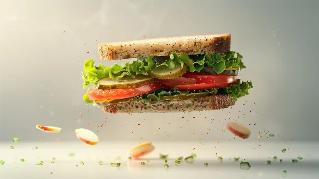 Schwebender Sandwich-Happen mit frischen Zutaten