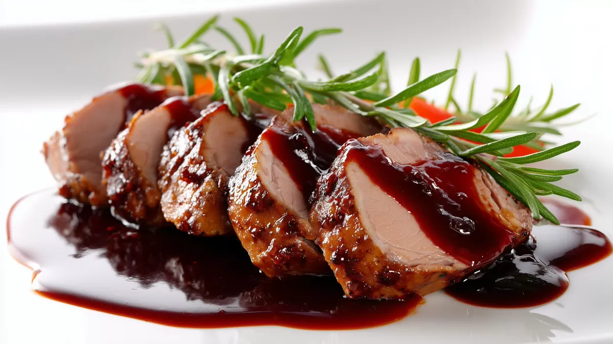 Schweinebraten Aufschnitt mit Madeira Jus und Rosmarin