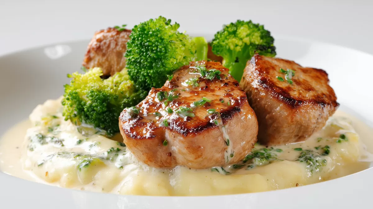 Schweinefilet auf Kartoffelgratin mit Brokkoli