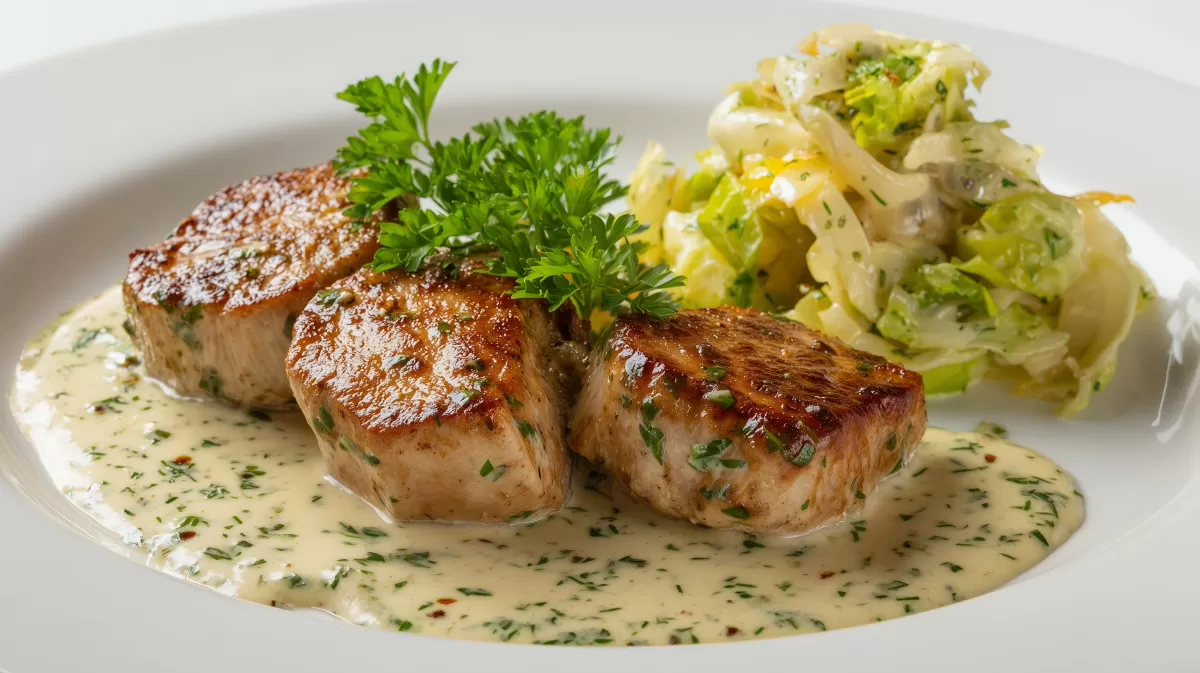 Schweinefilet in Kräutersauce mit Krautsalat